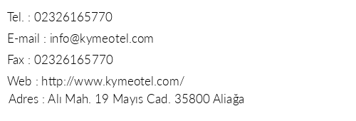 Kyme Hotel telefon numaralar, faks, e-mail, posta adresi ve iletiim bilgileri